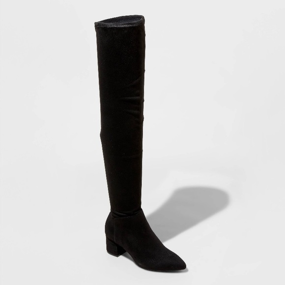 Over Knee Boot Black Suede Heel Women Point Toe - Picture 2 of 4